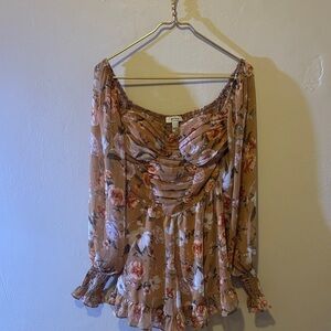 Privy Floral Jumpsuit in Brown and Cream